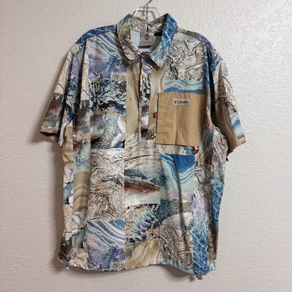 Columbia Shirt Mens Large Pullover Cove‎ Beach Printed Omni Shade Shield Nylon